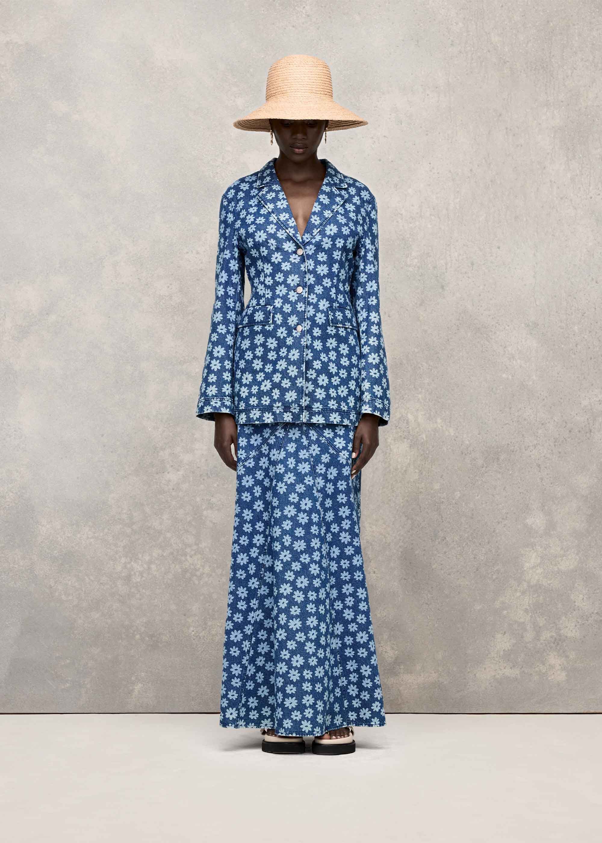 Denim Graphic Daisy Denim Maxi Skirt | WHISTLES | Whistles UK |